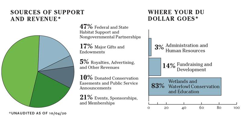 Soures of Support and Revenue and Where you DU Dollar goes charts 2020