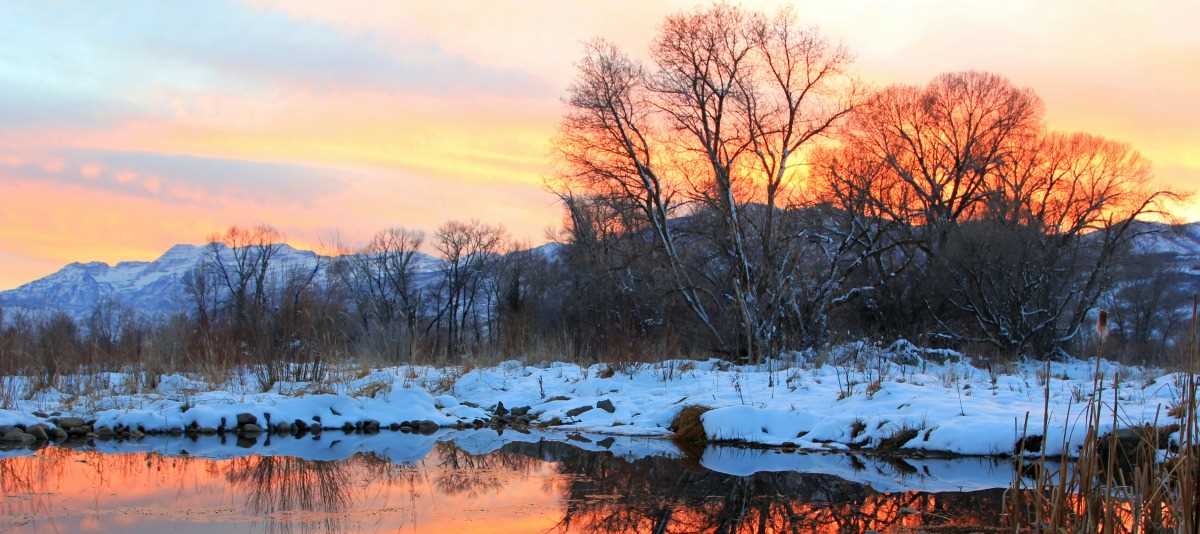 Snow, lakes and sunrise