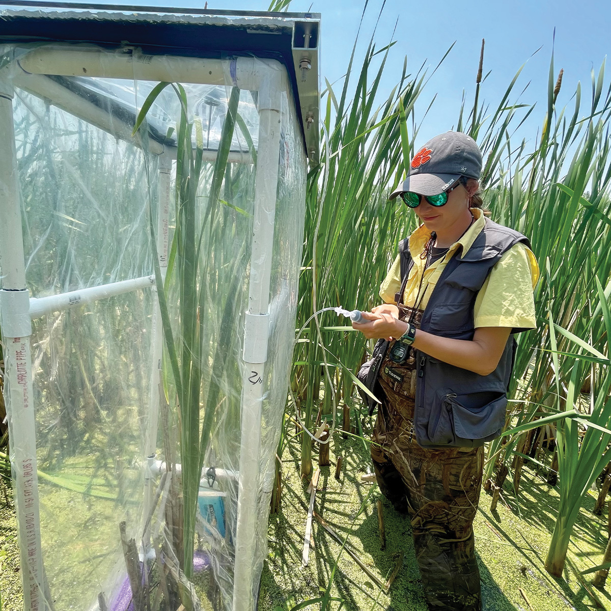 Graduate research assistant Annika Kuleba measuring greenhouse gasses in a wetland.jpg