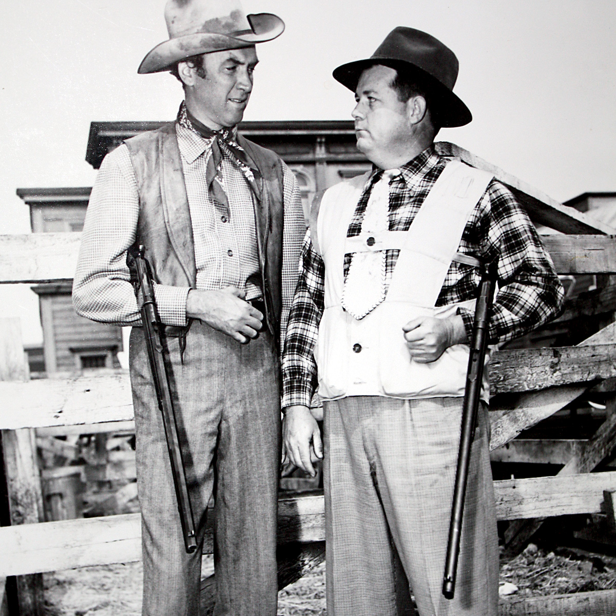 Actor Jimmy Stewart and Herb Parsons during the production of the Hollywood western Winchester ’73. Photo courtesy of Winchester Arms