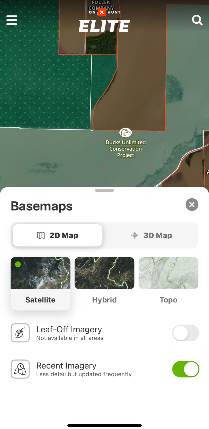 Recent imagery map for onX Hunt app.